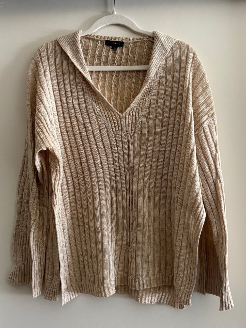J.Crew Striped Rib Knit V Neck Sweater Collar Neutral